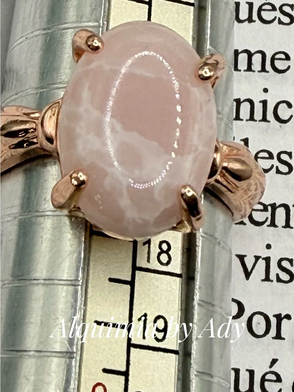 Rose Gold Ring with Pale Pink agate Oval Stone